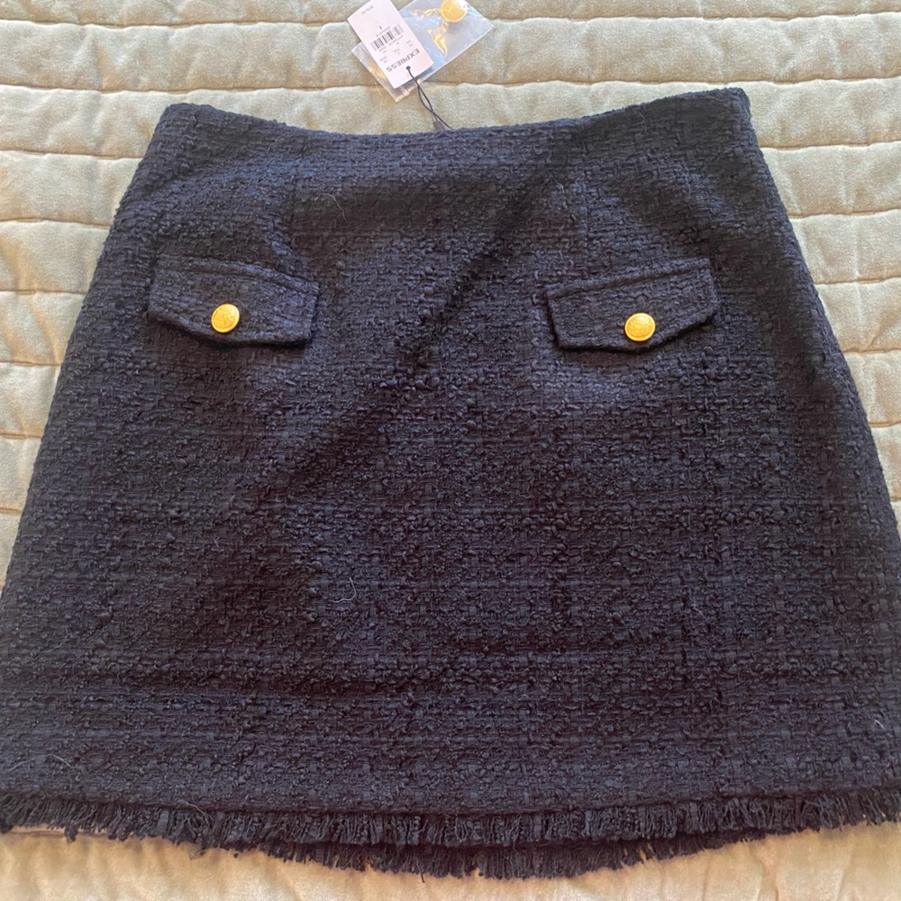 NWT Express Size 8 High Waist Black Tweed Skirt